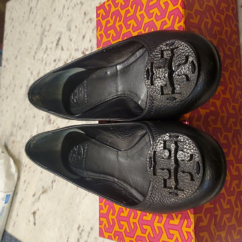 Tory Burch Black Leather Reva Ballet Flats